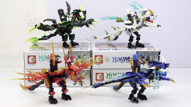 4体のninjagoミニフィグ&彼らのドラゴンマウント