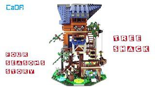 CADA Four Seasons Story Tree gubuk, setelan batu bata LED, dibangun untuk penggemar Lego